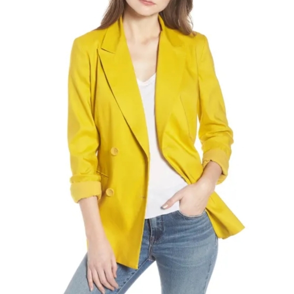 Leith Jackets & Blazers - Leith Linen Blend Boyfriend Yellow Blazer